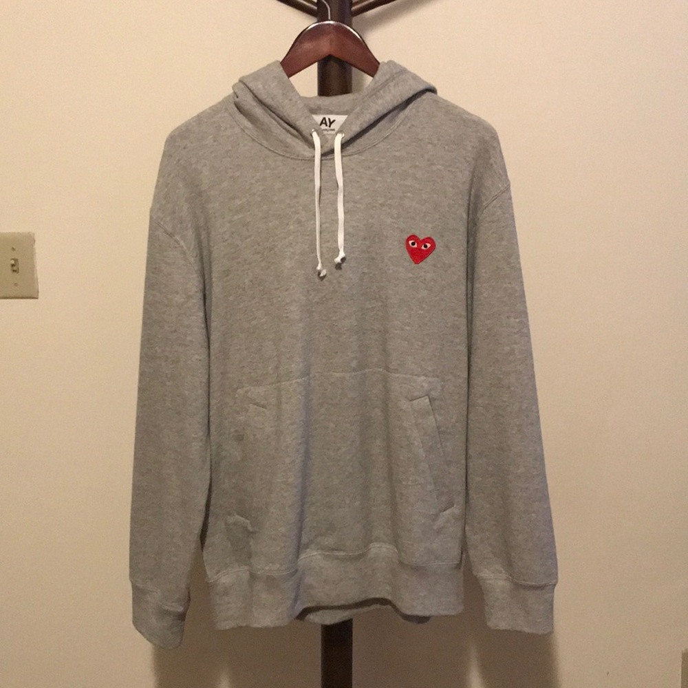 Comme Des Garçons Play Grey Heart Patch Hoodie